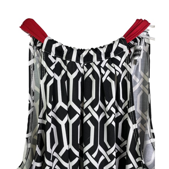 Mud Pie Natalie Women's Shift Halter Dress Black White Red Bow Geometric Sz M‎ - Picture 4 of 10